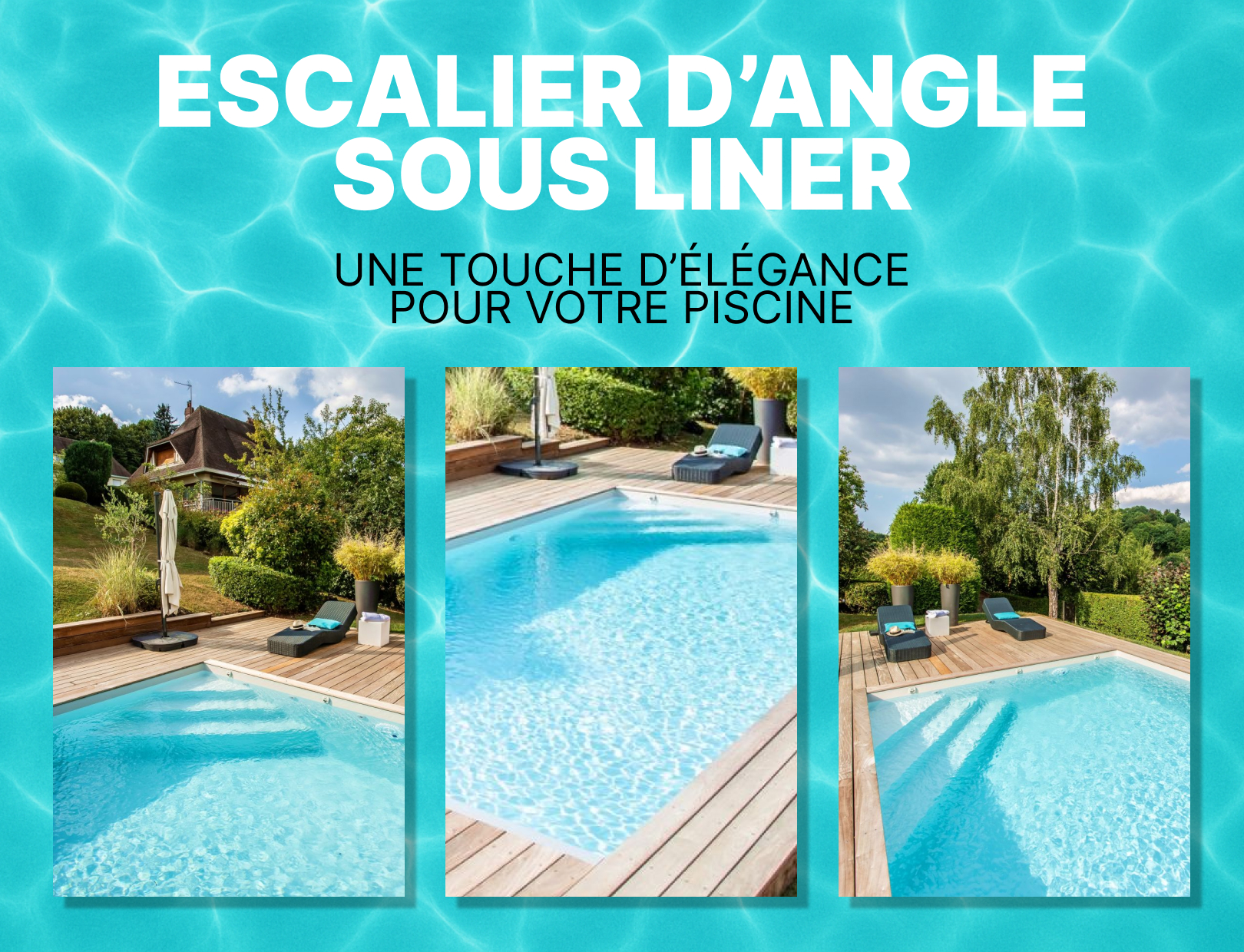 Piscines enterrées ou semi-enterrées FUTURA avec escalier d’angle sous liner 10x4 – h150 travaux légers