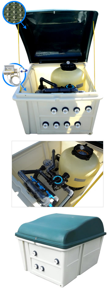 Local technique de filtration préassemblé pour piscine enterrée en kit 8x4 – h150