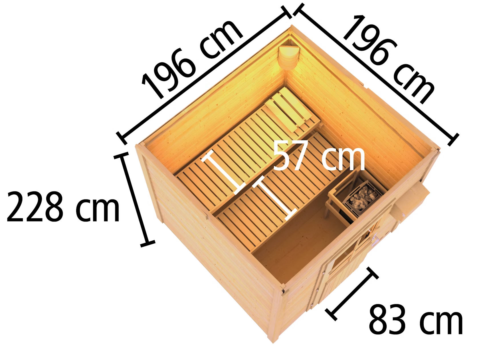 Sauna finlandais extérieur Ketty2 en bois massif 38mm - 196x146x228cm