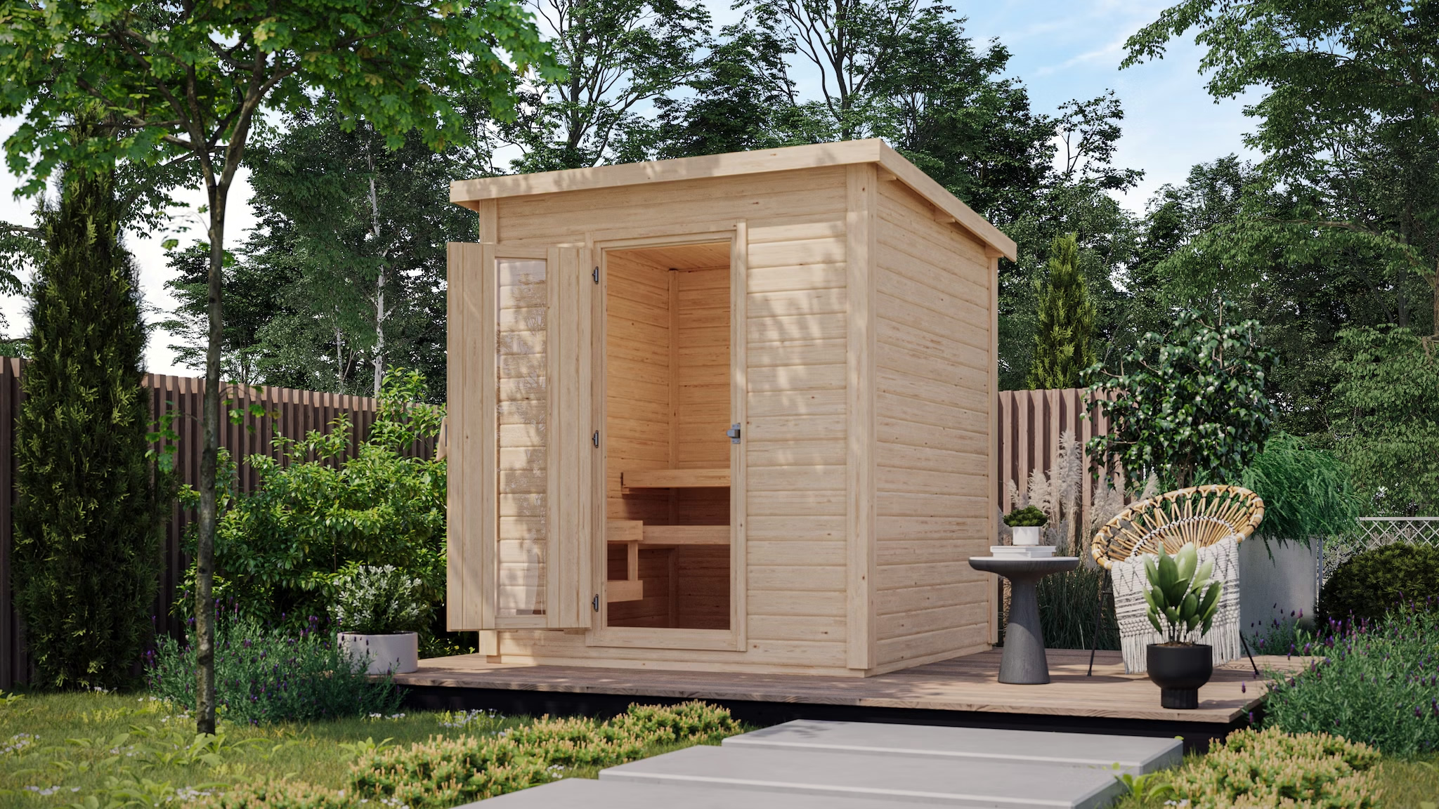 Sauna finlandais extérieur Ketty2 en bois massif 38mm - 196x146x228cm