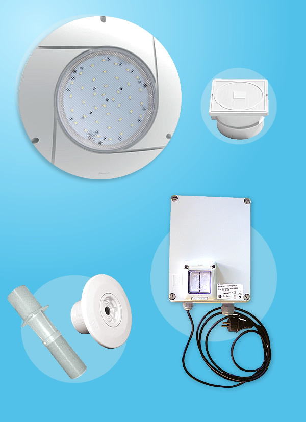 Kit 1 projecteur LED blanc avec transformateur à visser sur la buse