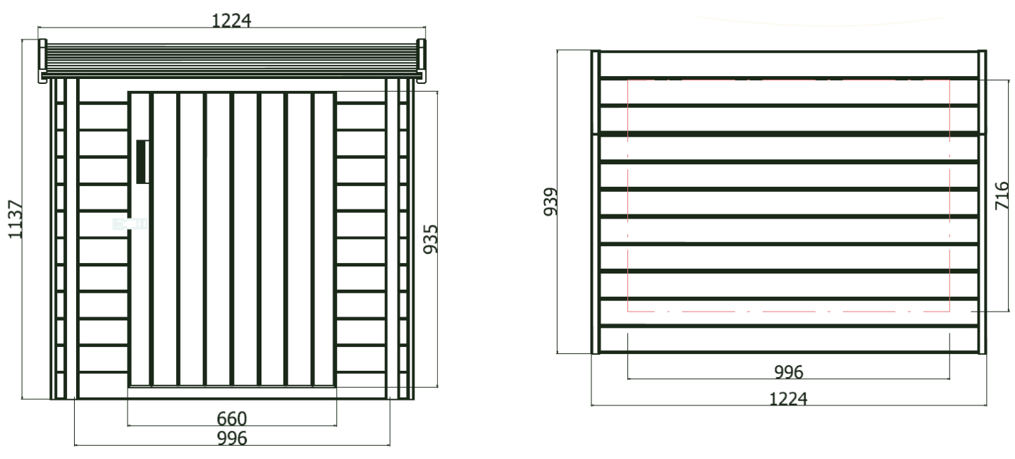 Locale tecnico in legno dimensioni(LxP): 122x94 cm. Altezza: 113 cm