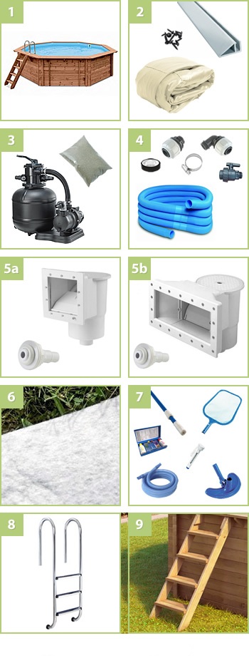 Kit piscine extérieure hors sol en bois JARDIN 354: compreso nel kit liner sable
