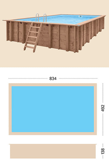 Piscina in legno fuori terra da esterno RIVA CARRE 6x4 m: specifiche tecniche