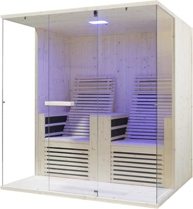 Sauna infrarouge d'angle équipé de radiateurs infrarouges 