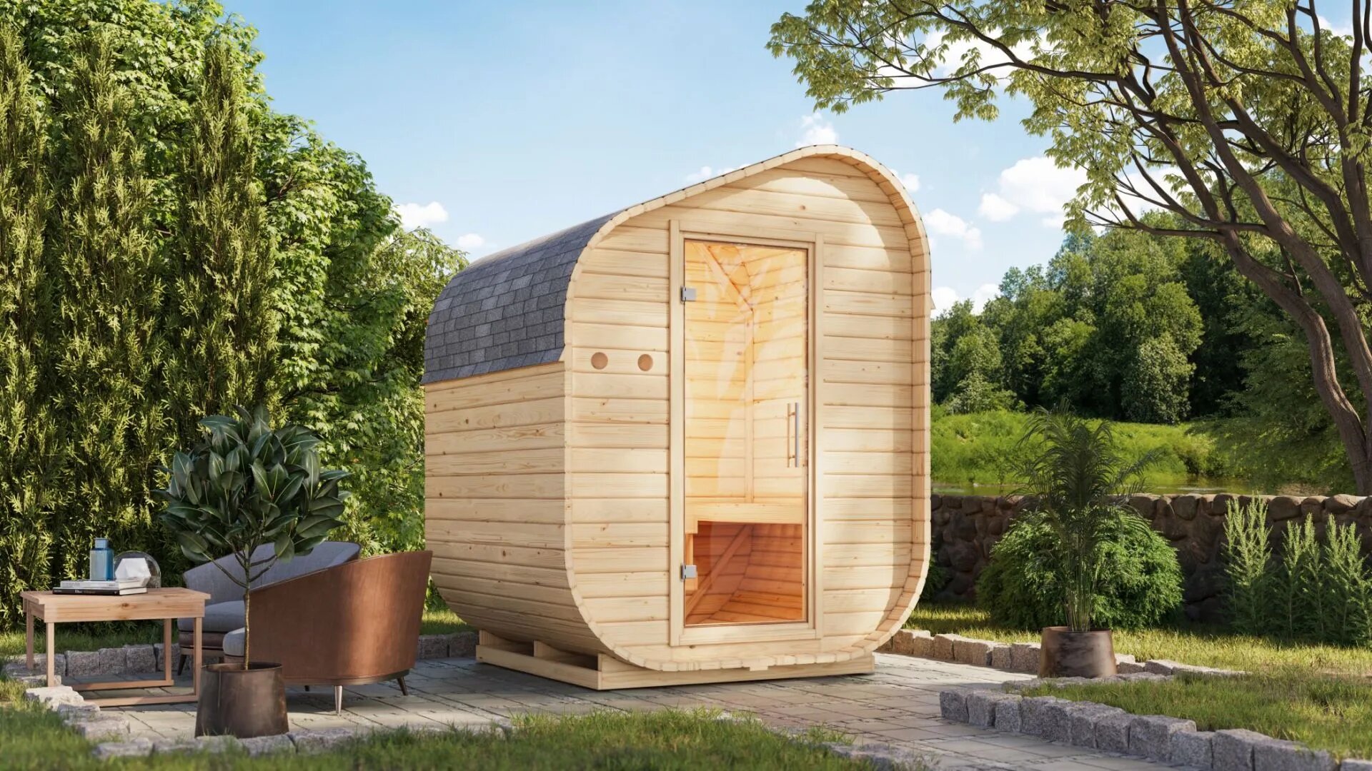 Sauna a botte da giardino Asimmetrica 3