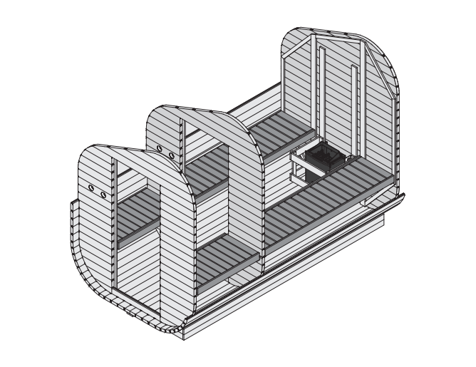 Sauna en tonneau de jardin Asimmetrica 3 look intérieur