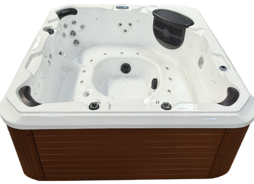 Vasca idromasssaggio SPA LEA vista frontale con getti idromassaggio multipli e sistema audio integrato.