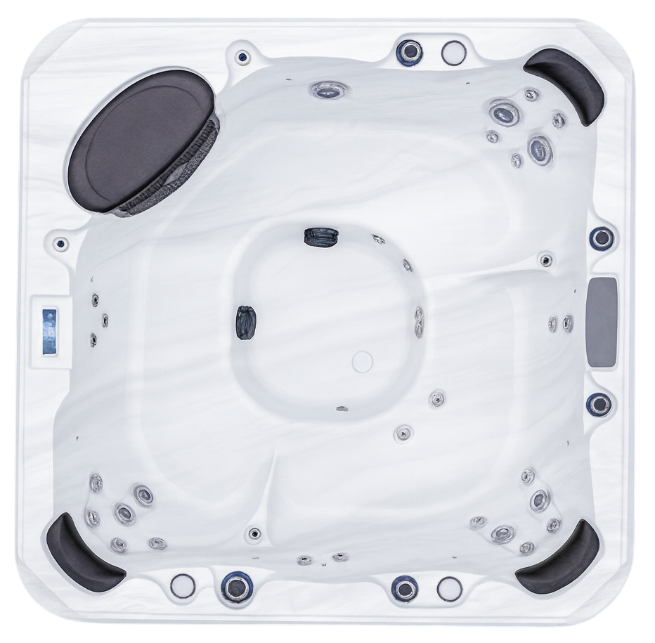 Layout interno della vasca SPA LEA visto dall’alto, con disposizione ergonomica delle sedute e dei getti.