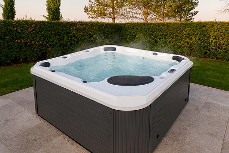 Vasca idromassaggio SPA LEA installata in ambiente interno moderno con piante ornamentali.