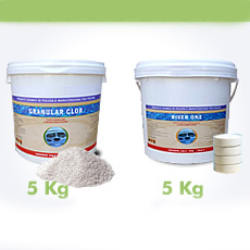 5 kg de chlore granulé + 5 kg de chlore en pastille de 200g