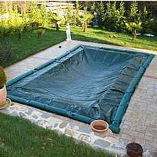 Couverture d'hiver avec sangles + tubes pour piscine rectangulaire 7x3 m - 210 g/m². Couverture d'hiver avec attaches + tubes 8x3 m 210 g/m².