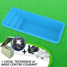 Piscine fibre de verre GARDENIA+Local tecchnique+nage contre-courant